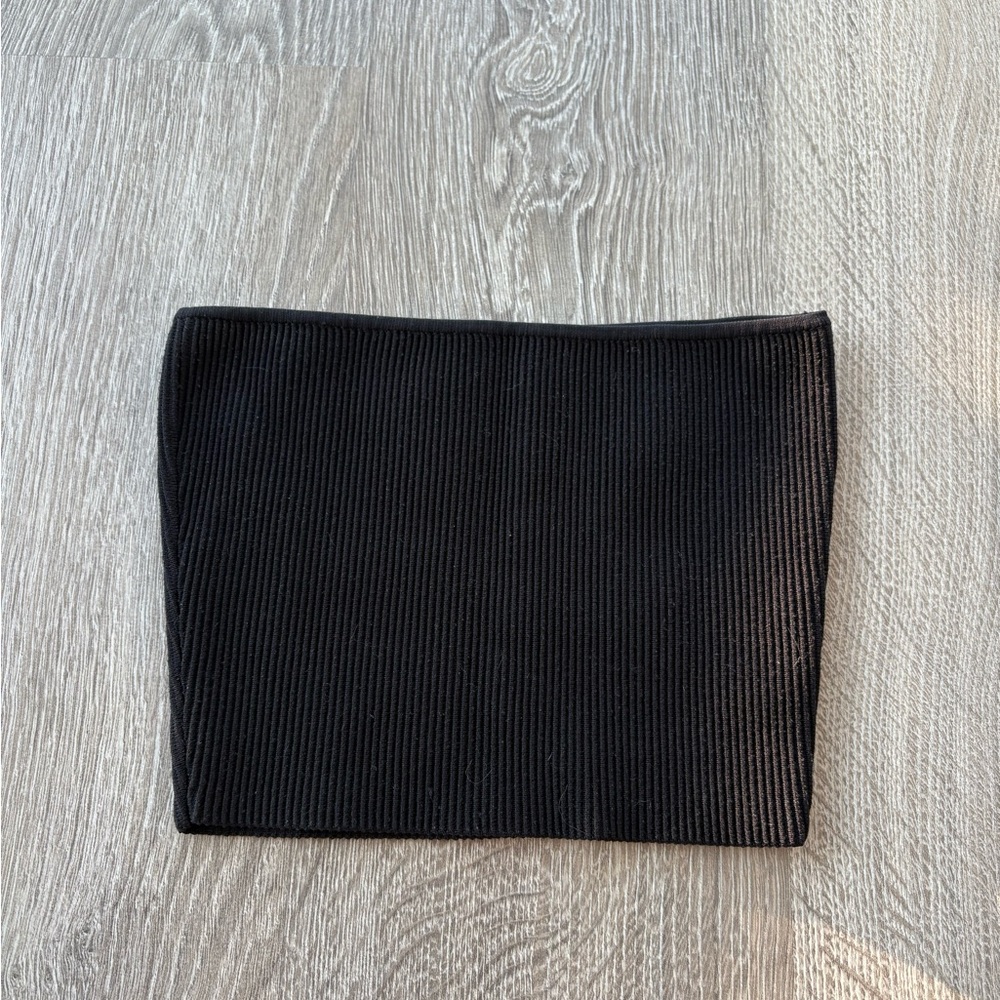 BABATON Classic Black Ribbed Scupt Knit Cropped Tube Top, Size Small